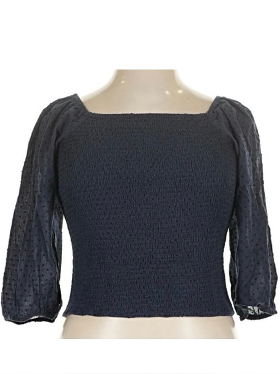 Jessica Simpson Tops - Jessica Simpson Katiya Smocked Puff Sleeve Top — Navy — Size XL